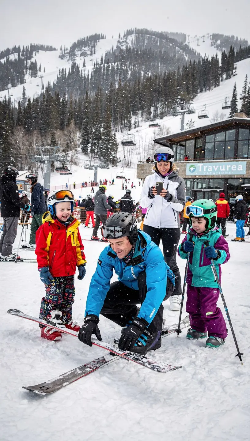 Zespół planujący wakacje przy stole z mapą i laptopem.
